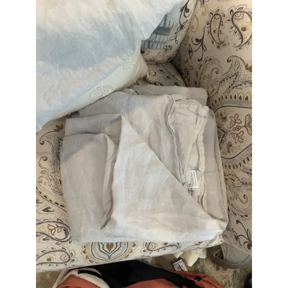 Parachute King/cal King Grey Linen Flat Sheet NEW